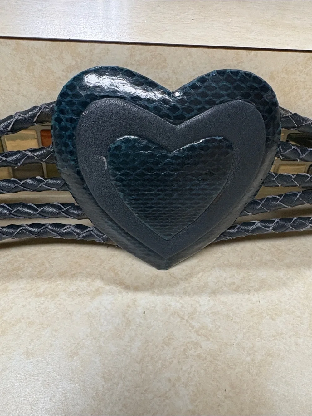 Blue Braided Women's Belt with Heart Buckle